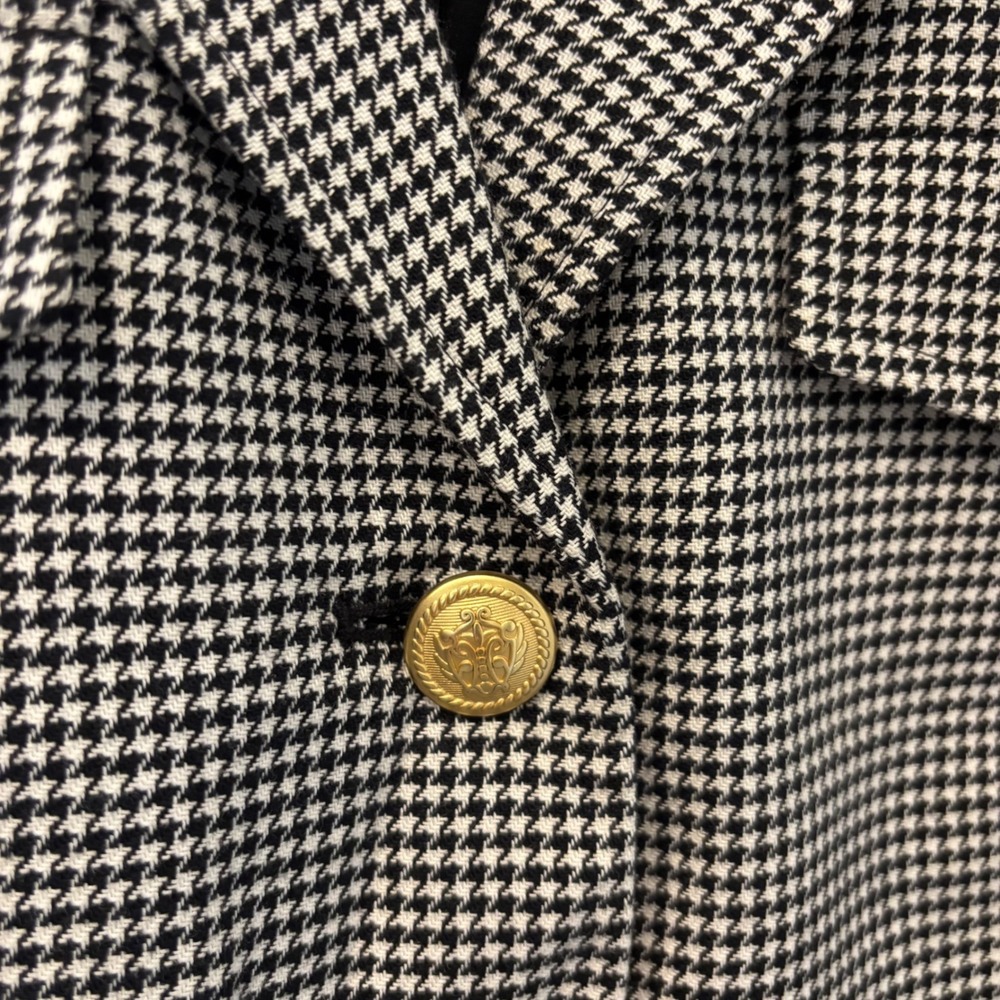 Talbots Black White Houndstooth Blazer Gold Crest Button Jacket Size 12 - Picture 4 of 8